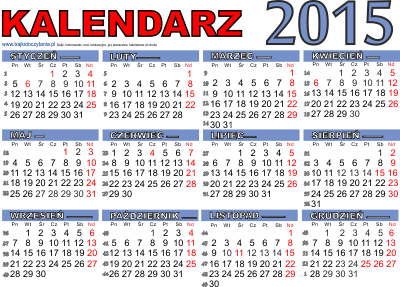 Kalendarz poziomy z numeracją tygodni