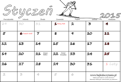 Kalendarz do drukowania na Styczeń 2015