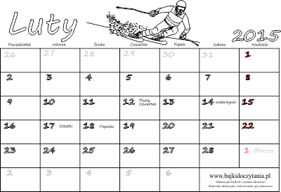 Kalendarz do drukowania na luty 2015