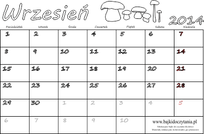 Kalendarz do drukowania na wrzesień 2014