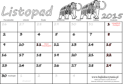 Kalendarz do drukowania na listopad 2015