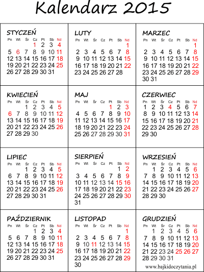 Kalendarz do wydrukowania na rok 2015 za darmo