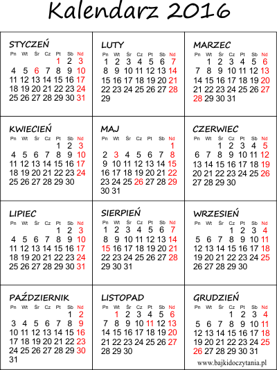 Kalendarz do druku pdf 2016 rok za darmo
