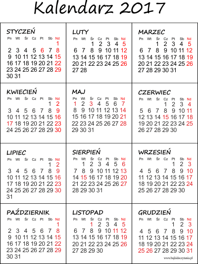 Kalendarz do druku pdf 2017 rok za darmo