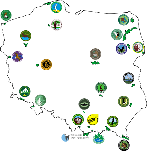 Mapa parków narodowych z logami