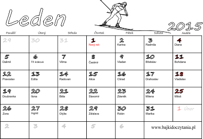 Kalendář k vytisknutí Leden 2015 jmeniny