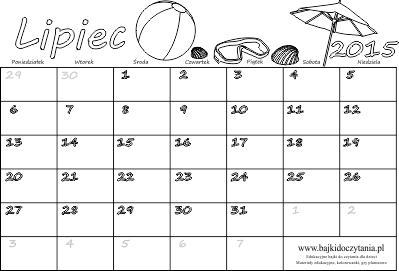 Kalendarz do druku dla dzieci lipiec 2015