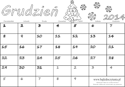 Kalendarz do druku dla dzieci grudzień 2014