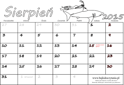 Kalendarz do drukowania na sierpień 2015