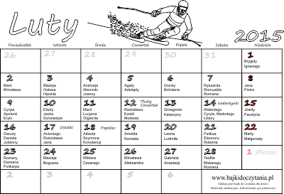 Kalendarz z imieninami na luty 2015