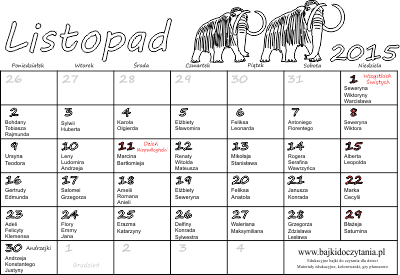 Kalendarz z imieninami na listopad 2015