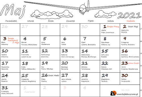 Kalendarz z imieninami na maj 2021
