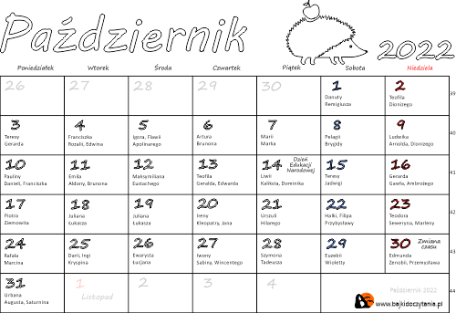 Kalendarz z imieninami na październik 2022
